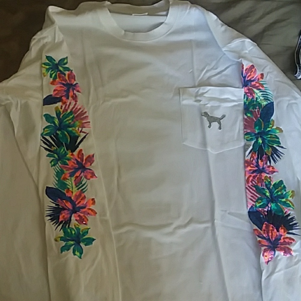 Vs PINK white Campus floral sequin long sleeve - Picture 6 of 6